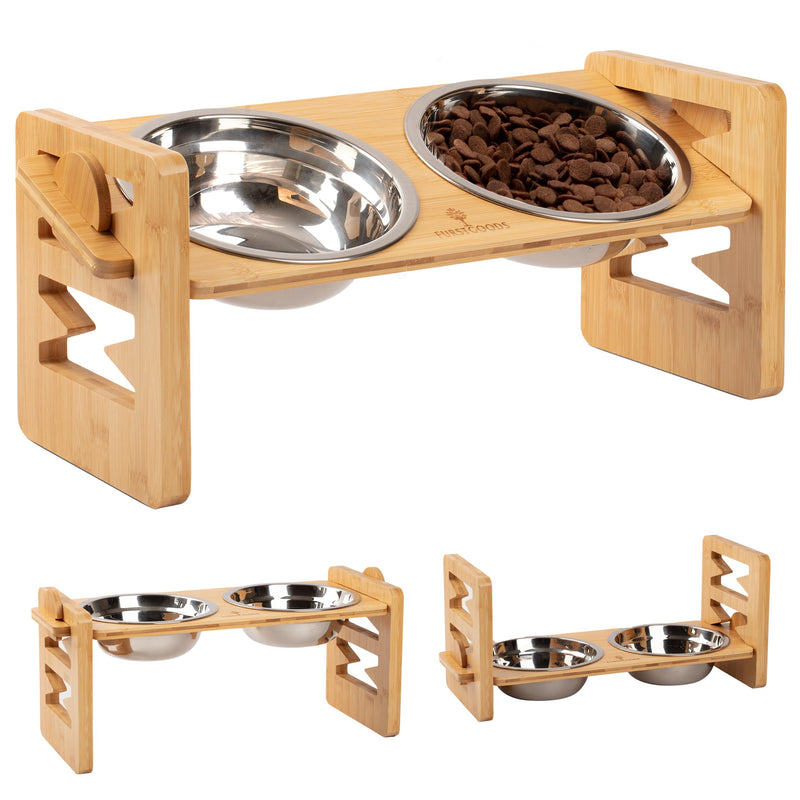 Bamboo Elevated Dog Bowl Stand with 2 Stainless Steel Bowls